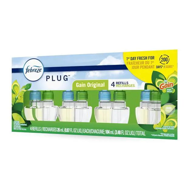 Alt view image 7 of 7 - Febreze PlugIn Scented Oil Refills, Gain Original Scent, 4Count, Fade Defy OdorEliminating Oil Refills