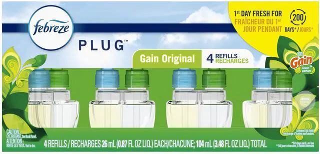 Main image of Febreze PlugIn Scented Oil Refills, Gain Original Scent, 4Count, Fade Defy OdorEliminating Oil Refills
