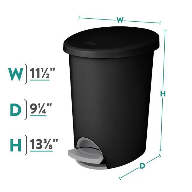 Alt view image 5 of 7 - Sterilite Small Bathroom Trash Can, 2.6 Gallon Plastic Garbage Bucket Bin with Step Lid, Black