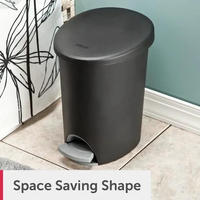 Alt view image 2 of 7 - Sterilite Small Bathroom Trash Can, 2.6 Gallon Plastic Garbage Bucket Bin with Step Lid, Black