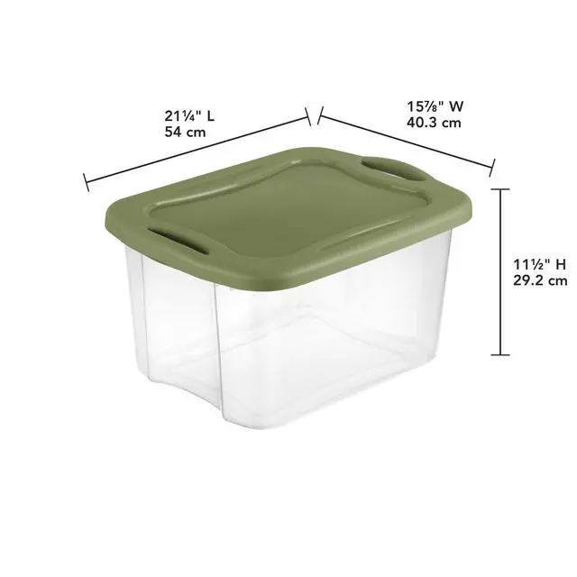 Alt view image 5 of 7 - Sterilite EZ Carry 40 Quart Medium Storage Bin, Clear Plastic Storage Container with Full-Grip Handles, Green