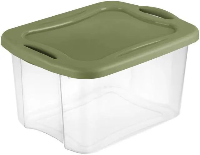 Main image of Sterilite EZ Carry 40 Quart Medium Storage Bin, Clear Plastic Storage Container with Full-Grip Handles, Green