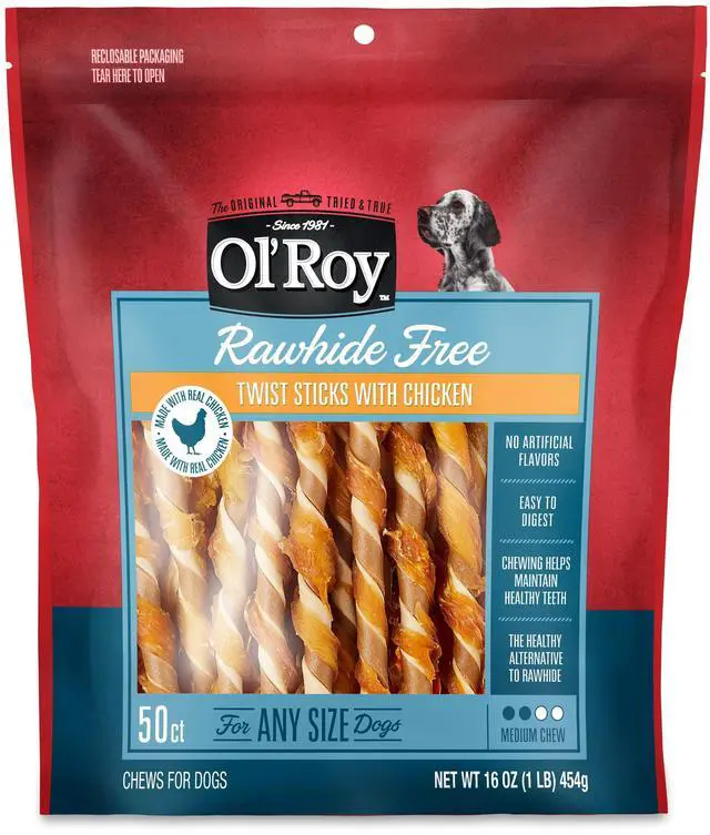 Main image of Ol' Roy Rawhide Free Twist Sticks with Chicken Dog Treats, 16 oz, 50 Count