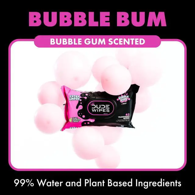 Alt view image 5 of 6 - LiL' DUDE 3Pack Bubble Gum Flushable Wipes, Extra Large Size, 99% Water Formula, SepticSafe Hypoallergenic Wipes for Kids