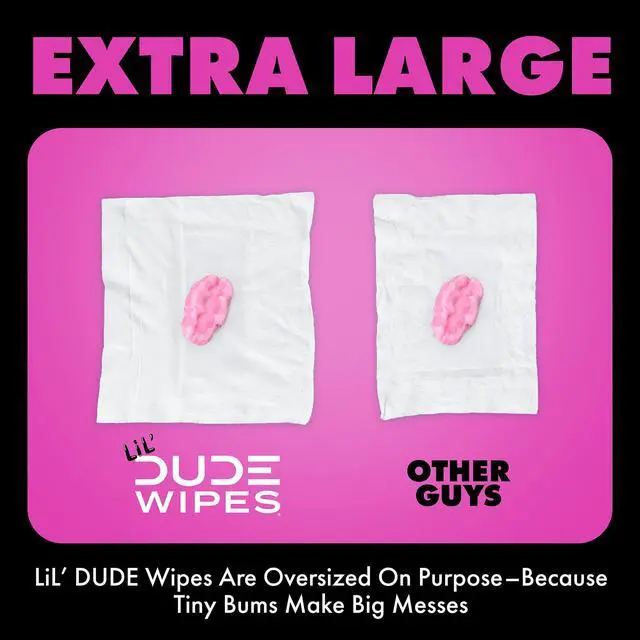 Alt view image 3 of 6 - LiL' DUDE 3Pack Bubble Gum Flushable Wipes, Extra Large Size, 99% Water Formula, SepticSafe Hypoallergenic Wipes for Kids