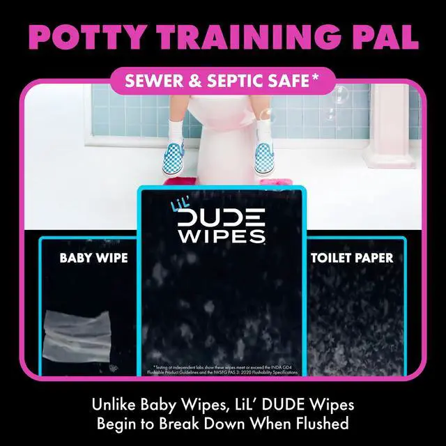 Alt view image 6 of 6 - LiL' DUDE 3Pack Bubble Gum Flushable Wipes, Extra Large Size, 99% Water Formula, SepticSafe Hypoallergenic Wipes for Kids
