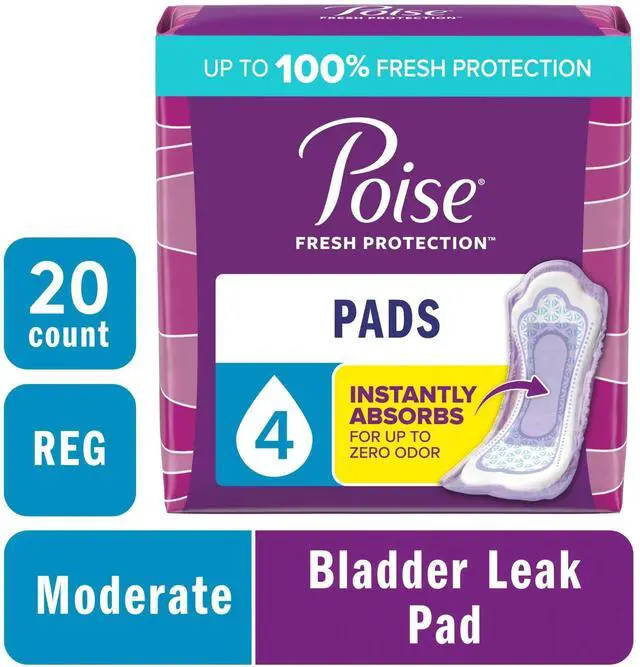 Main image of Poise Incontinence Pads for Women, 20 Count, Regular Length, 4 Drop Moderate Absorbency