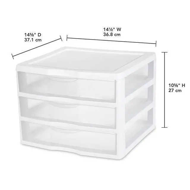 Alt view image 2 of 4 - Sterilite Wide 3 Drawer Unit Countertop and Desktop Organizer with Clear Storage Drawers White