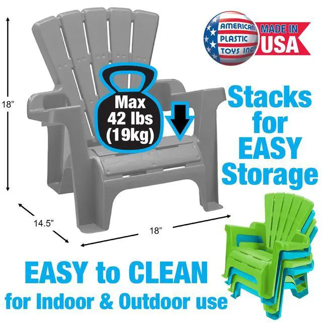 Alt view image 3 of 6 - Play Day Kids Adirondack Chair, Turquoise, 1Seat, Stackable Plastic Chair for Ages 2+, 42lb Weight Capacity