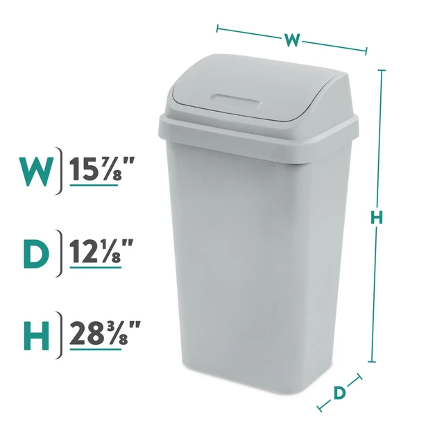 Alt view image 5 of 7 - Sterilite Kitchen Trash Can, 13 Gallon Plastic Garbage Bin with Swing Top Lid, Light Gray