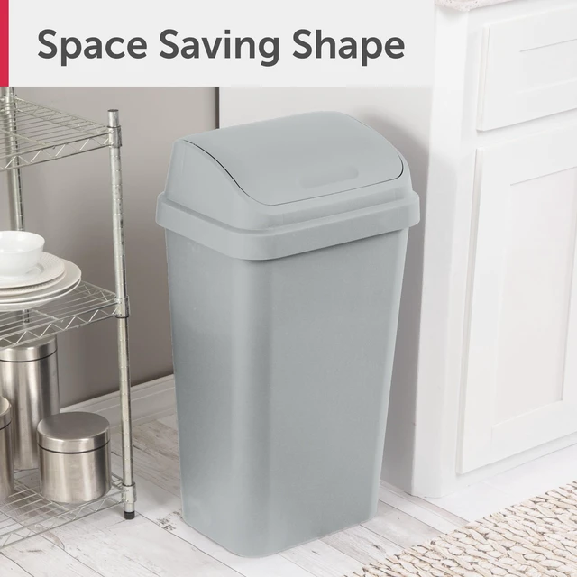 Alt view image 4 of 7 - Sterilite Kitchen Trash Can, 13 Gallon Plastic Garbage Bin with Swing Top Lid, Light Gray