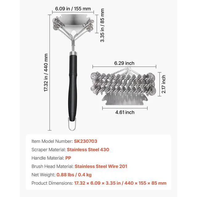 Alt view image 2 of 7 - KFFKFF 17Inch BristleFree Grill Brush with Scraper, StainlessSteel Wire BBQ Cleaning Tool for Multiple Grill Types