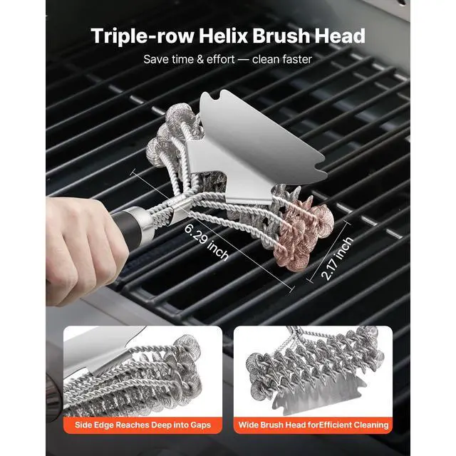 Alt view image 6 of 7 - KFFKFF 17Inch BristleFree Grill Brush with Scraper, StainlessSteel Wire BBQ Cleaning Tool for Multiple Grill Types