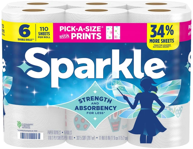 Main image of Sparkle PickASize Printed Paper Towels, 6 Double Rolls, 110 Sheets Per Roll, MultiColor Printed 2Ply Household Towels