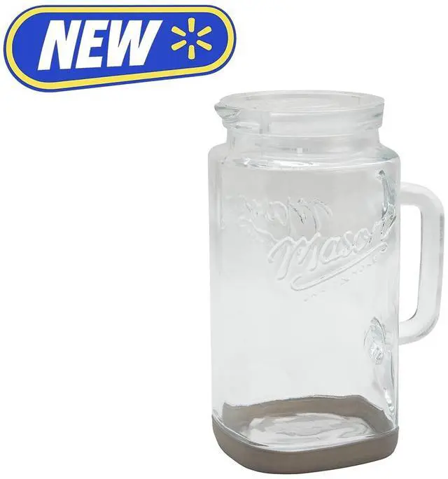 Alt view image 3 of 6 - Mason Craft & More 0.5Gallon Glass Pitcher, Gray, Removable Plastic Lid & Silicone Base, Vintage Embossed Logo for Cold Beverages