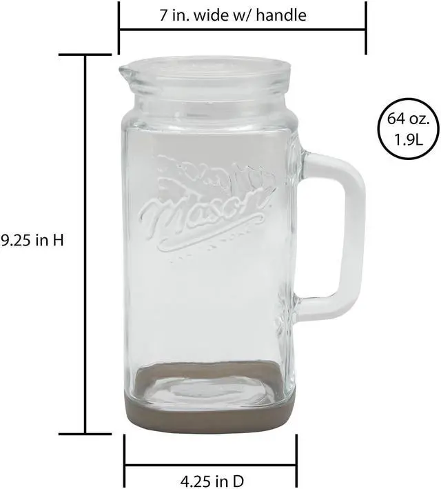 Alt view image 2 of 6 - Mason Craft & More 0.5Gallon Glass Pitcher, Gray, Removable Plastic Lid & Silicone Base, Vintage Embossed Logo for Cold Beverages