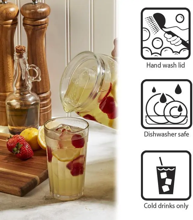 Alt view image 6 of 6 - Mason Craft & More 0.5Gallon Glass Pitcher, Gray, Removable Plastic Lid & Silicone Base, Vintage Embossed Logo for Cold Beverages