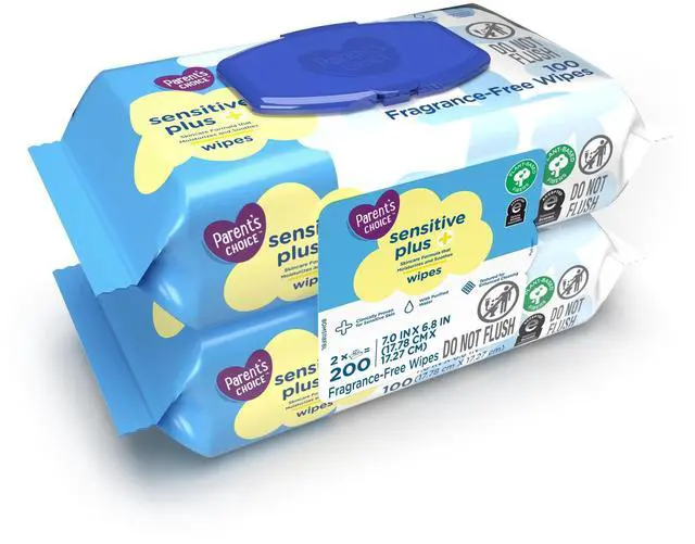 Main image of Parent's Choice Sensitive Plus Baby Wipes, 2Pack, 100 Sheets Each, Total 200 Count, Hypoallergenic for Sensitive Baby Skin