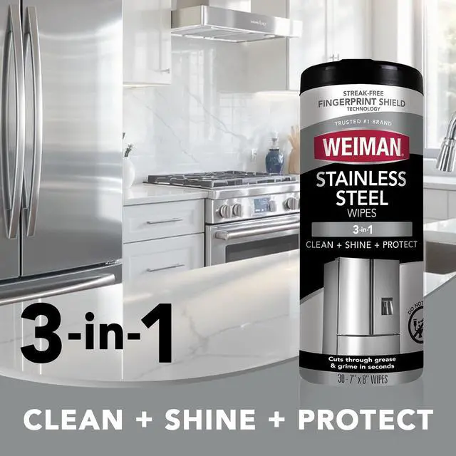 Alt view image 4 of 10 - Weiman Stainless Steel Cleaner & Polisher Wipes, 30Count, StreakFree Shine for Kitchen Appliances & Outdoor Grills