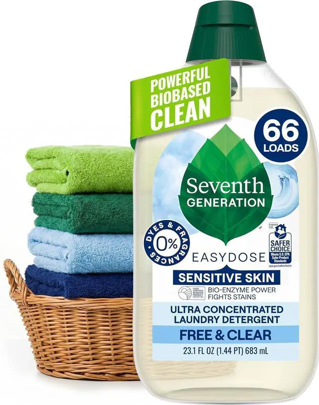 Main image of Seventh Generation Ultra Concentrated EasyDose Laundry Detergent, Free & Clear, 23.1 fl oz, 66 Loads, AutoDosing Enzyme Formula