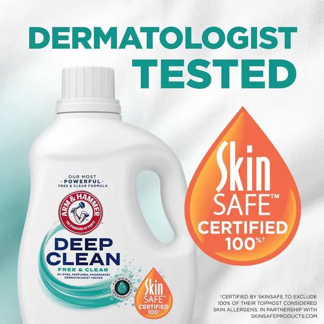 Alt view image 3 of 8 - ARM & HAMMER Deep Clean Free & Clear Liquid Laundry Detergent, 75 fl oz, 50 Loads, DyeFree & PerfumeFree, DermatologistTested