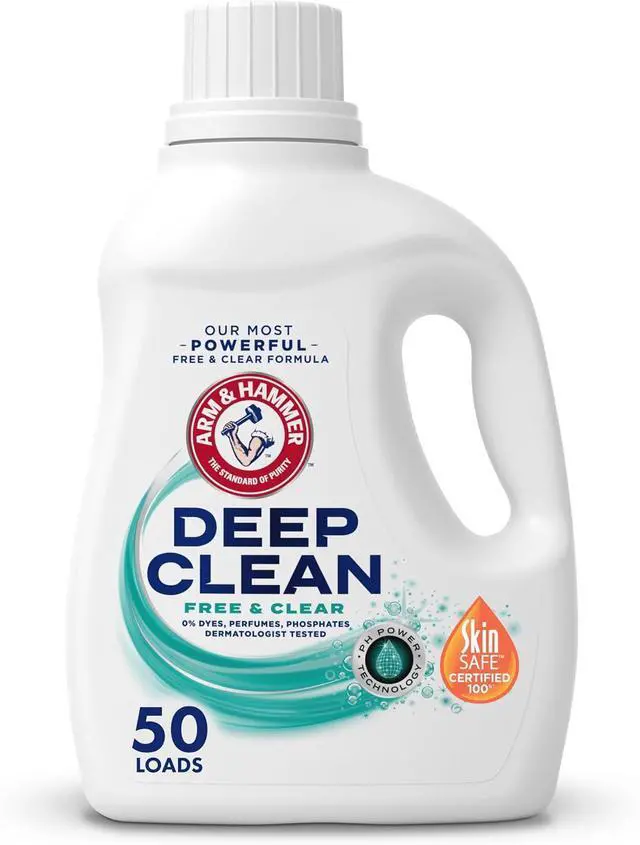 Main image of ARM & HAMMER Deep Clean Free & Clear Liquid Laundry Detergent, 75 fl oz, 50 Loads, DyeFree & PerfumeFree, DermatologistTested