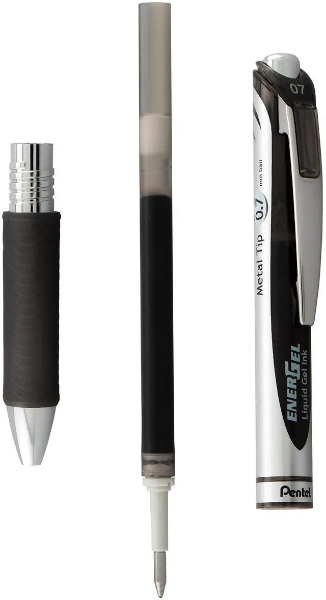 Alt view image 2 of 5 - Pentel EnerGel RTX Retractable Liquid Gel Pen, 0.7mm, Medium Point, Metal Tip, Black Ink, 2-Pack (BL77BP2A)