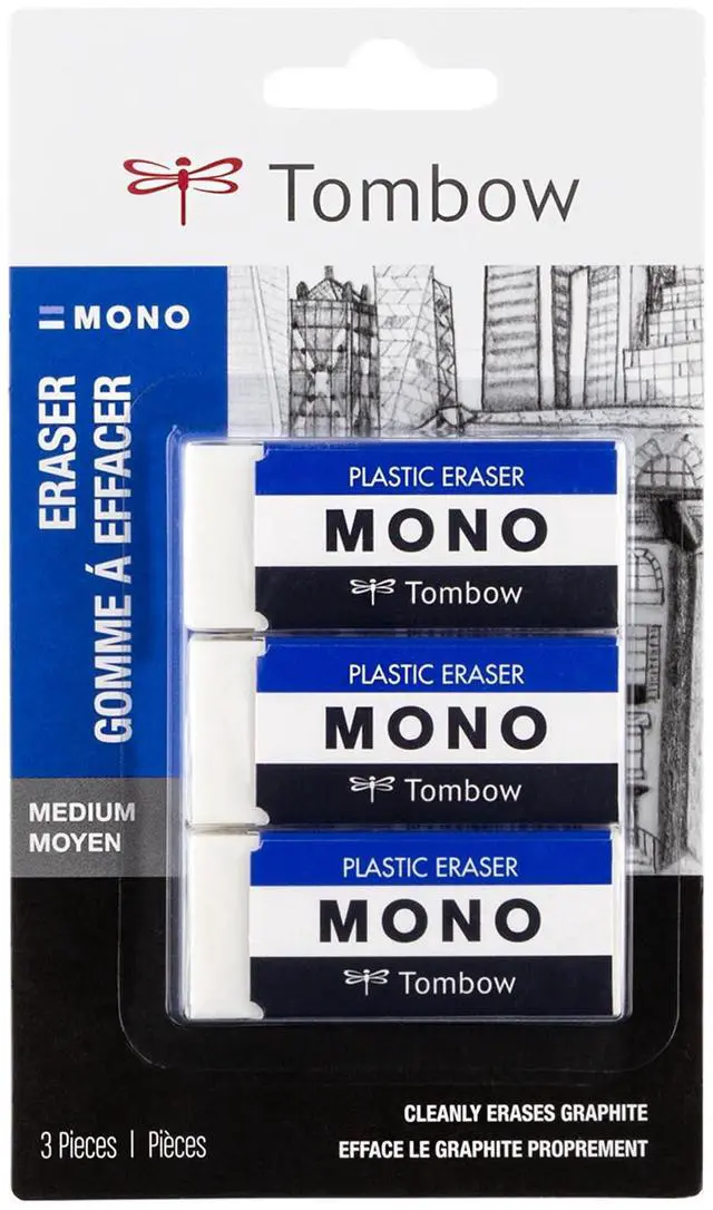 Main image of Tombow 57324 MONO Eraser, White, Medium, 3-Pack