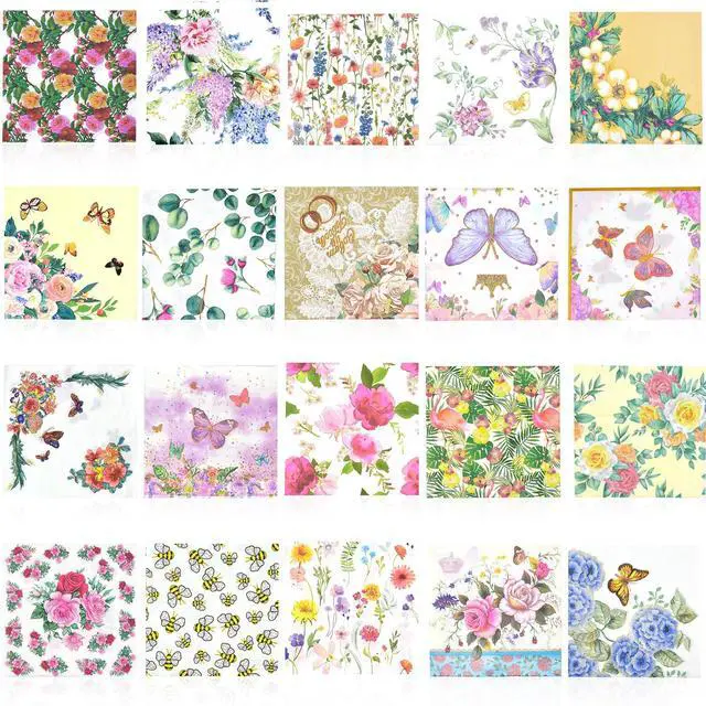 Main image of 20 Pack Assorted Floral Decoupage Napkins, Decorative Paper Cocktail Napkins for Birthday Party, 20 Styles (Style 1)