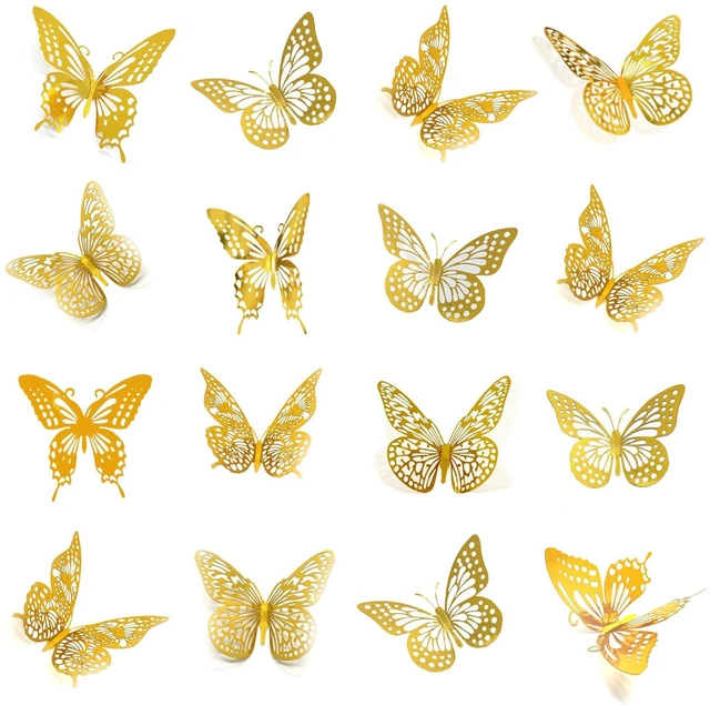 Main image of Meikeer 48Pcs 3D Butterfly Wall Decor Gold Removable Stickers