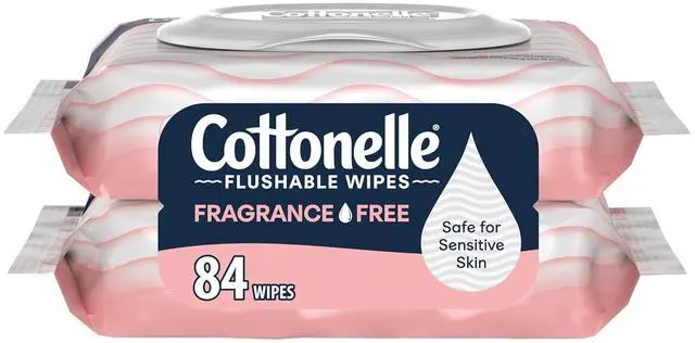 Main image of Cottonelle Fragrance Free Flushable Wipes, 2-Pack, 42 Wipes per Pack