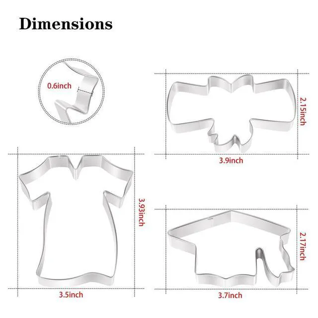 Alt view image 3 of 7 - Stainless Steel Graduation Cookie Cutters Set 3 Pieces - Graduation Cap, Diploma, Gown Dress