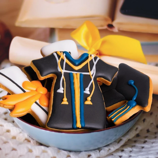 Alt view image 5 of 7 - Stainless Steel Graduation Cookie Cutters Set 3 Pieces - Graduation Cap, Diploma, Gown Dress