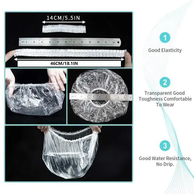Alt view image 5 of 6 - 30pcs Disposable Shower Caps - Multi-Purpose Thickening Elastic Waterproof Clear Plastic Bath Cap for Women, Men, Spa, Hotel, Salon, Travel, 46CM