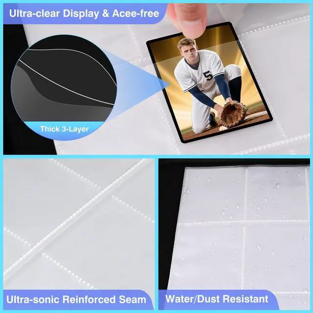 Alt view image 2 of 7 - 360 Pockets Double-Sided 9 Pocket Trading Card Pages for 3 Ring Binder, Clear Plastic Sleeves for Sport Cards, Business Cards, Game Cards, Photos (20 Pack)