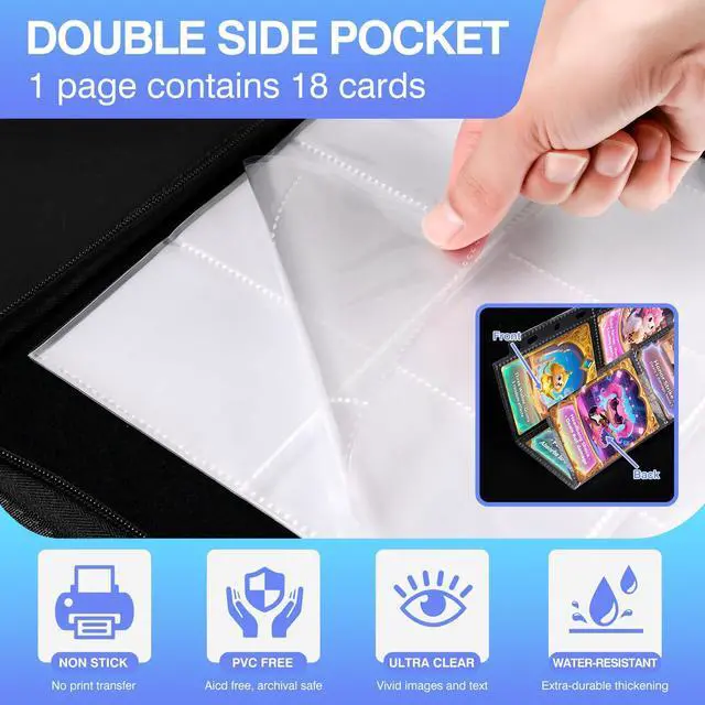 Alt view image 4 of 7 - 360 Pockets Double-Sided 9 Pocket Trading Card Pages for 3 Ring Binder, Clear Plastic Sleeves for Sport Cards, Business Cards, Game Cards, Photos (20 Pack)
