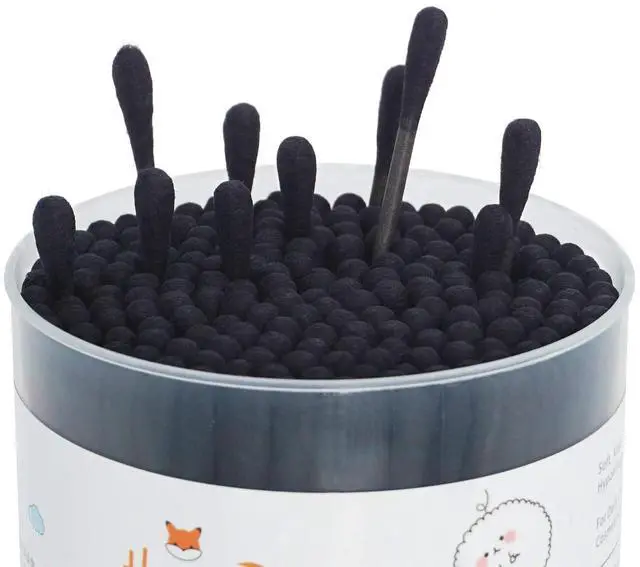 Alt view image 7 of 7 - Spiral & Round Cotton Swabs - 200 Count Organic Cotton Buds, Paper Stick, Charcoal Tips, Soft, Gentle, Cruelty-Free, Lint-Free (Black)