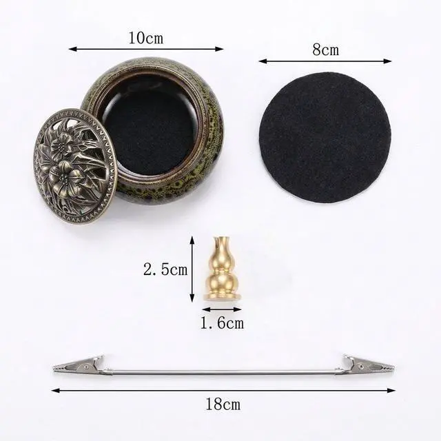 Alt view image 5 of 6 - Vintage Kiln-Changed Ceramic Incense Burner Set with Alloy Holder, Clip and Fireproof Mat, for Coil, Cone, Stick Incense, Zen Decor for Home Meditation Yoga