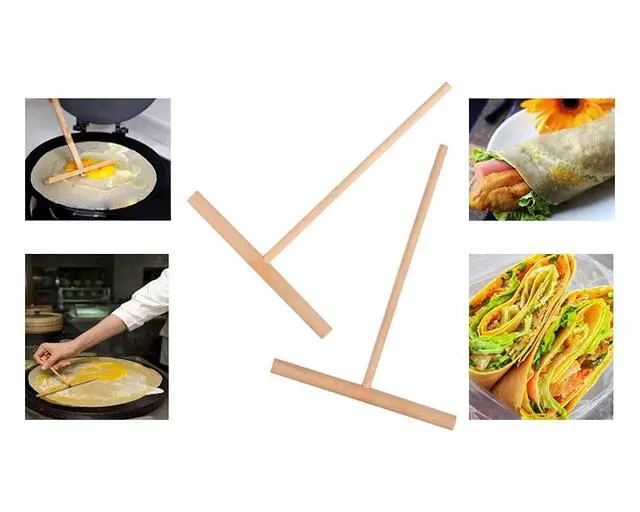 Alt view image 4 of 6 - DS. DISTINCTIVE STYLE Crepe Spreader 2 Pieces 6.1x4.7 Inches Natural Wooden T-Shaped Tool for Crepes