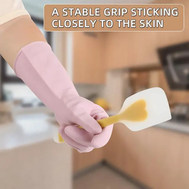 Alt view image 2 of 6 - Rubber Gloves 2Pairs Reusable Non-Slip Long-lasting Kitchen Dishwashing Gloves