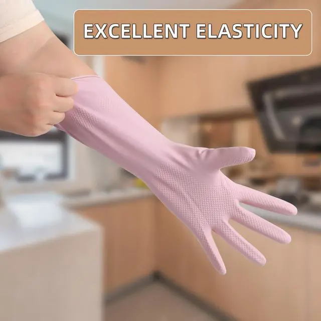 Alt view image 5 of 6 - Rubber Gloves 2Pairs Reusable Non-Slip Long-lasting Kitchen Dishwashing Gloves