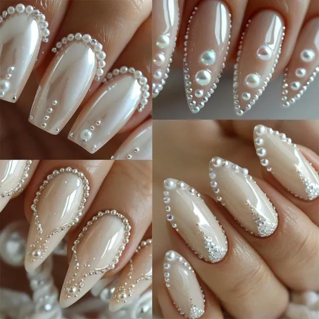 Alt view image 3 of 6 - SUTOKAKA 3D Nail Charms White Round and Half Round Pearls
