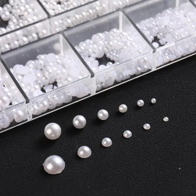 Alt view image 5 of 6 - SUTOKAKA 3D Nail Charms White Round and Half Round Pearls