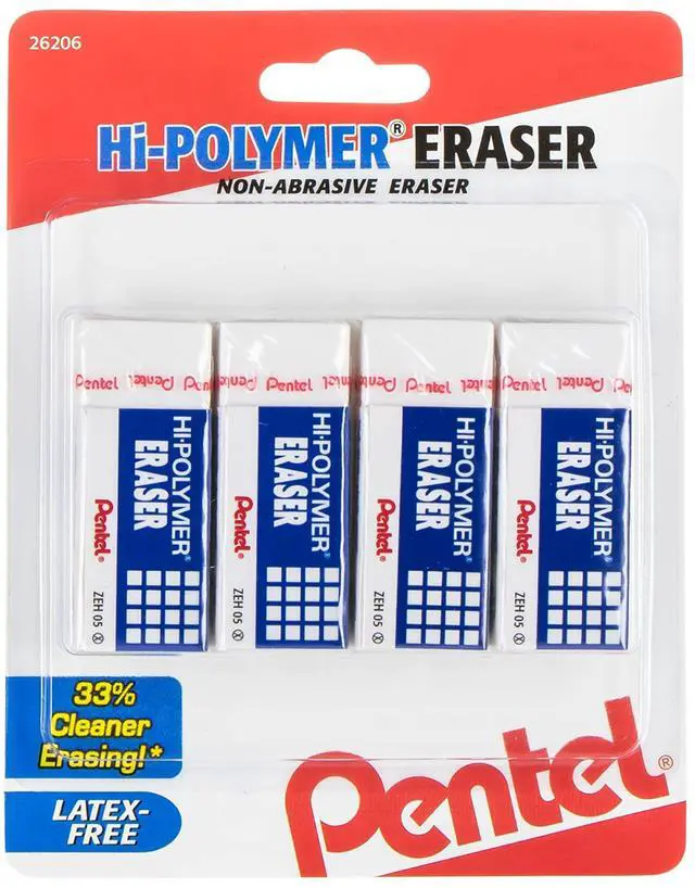 Main image of Pentel ZEH05BP4 Hi-Polymer Block Eraser, Small, White, Pack of 4