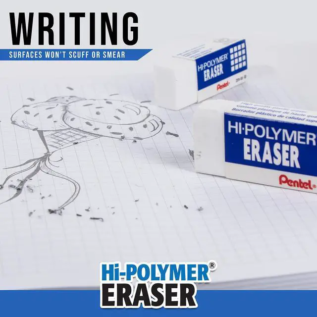 Alt view image 6 of 6 - Pentel ZEH05BP4 Hi-Polymer Block Eraser, Small, White, Pack of 4