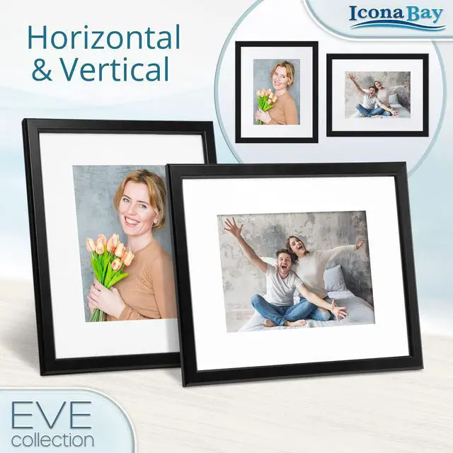 Alt view image 5 of 6 - Icona Bay Eve Collection 8x10 Black Picture Frame with Removable Mat to 5x7, Double-Beveled, Tabletop or Wall Mount