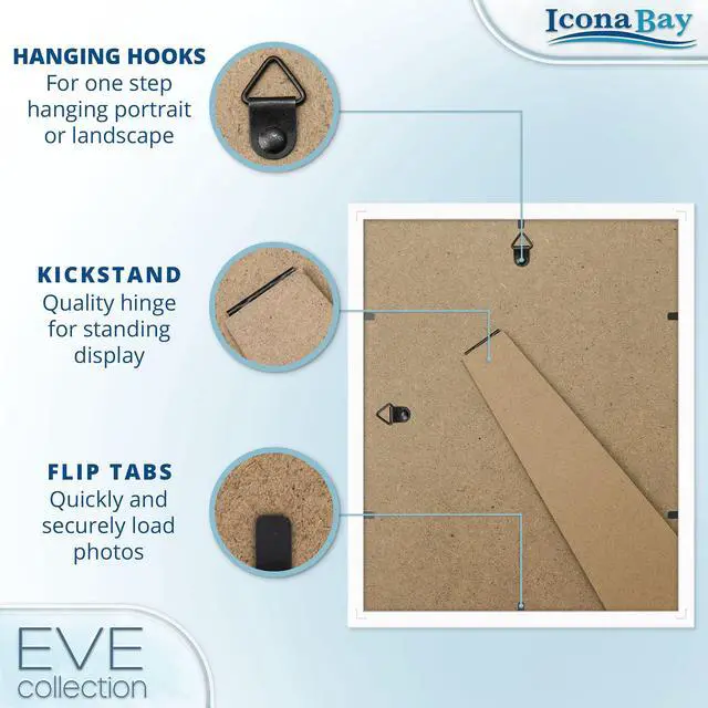Alt view image 2 of 6 - Icona Bay Eve Collection 8x10 Black Picture Frame with Removable Mat to 5x7, Double-Beveled, Tabletop or Wall Mount