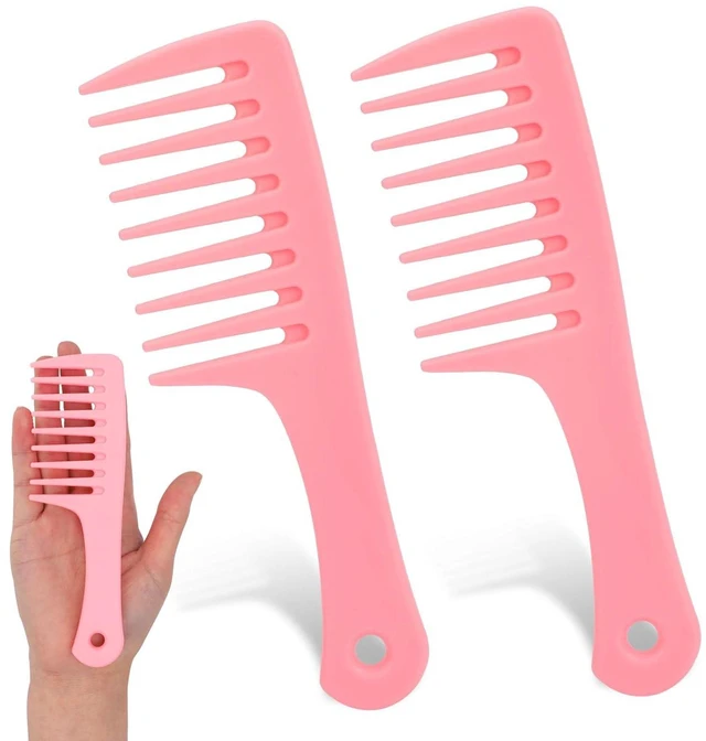 Main image of Mini Wide Tooth Detangling Combs, 2-Pack, Travel-Size Plastic for Styling Curly, Long, Wet Hair