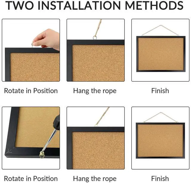 Alt view image 2 of 7 - Black Cork Bulletin Board 14.6"x11" with Oak Wood Finish Frame, Wall Mounted, Includes Pins, Eye Bolts, Gaskets, Screws for Office, Home, School