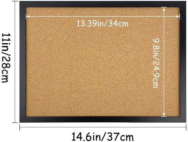 Alt view image 7 of 7 - Black Cork Bulletin Board 14.6"x11" with Oak Wood Finish Frame, Wall Mounted, Includes Pins, Eye Bolts, Gaskets, Screws for Office, Home, School